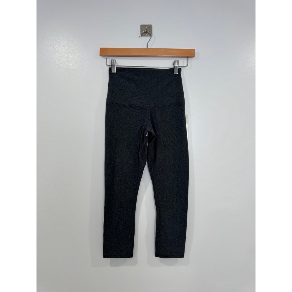 NWT Lululemon Women Grey Wunder Under Crop Roll Down Practice Cotton Leggings 4